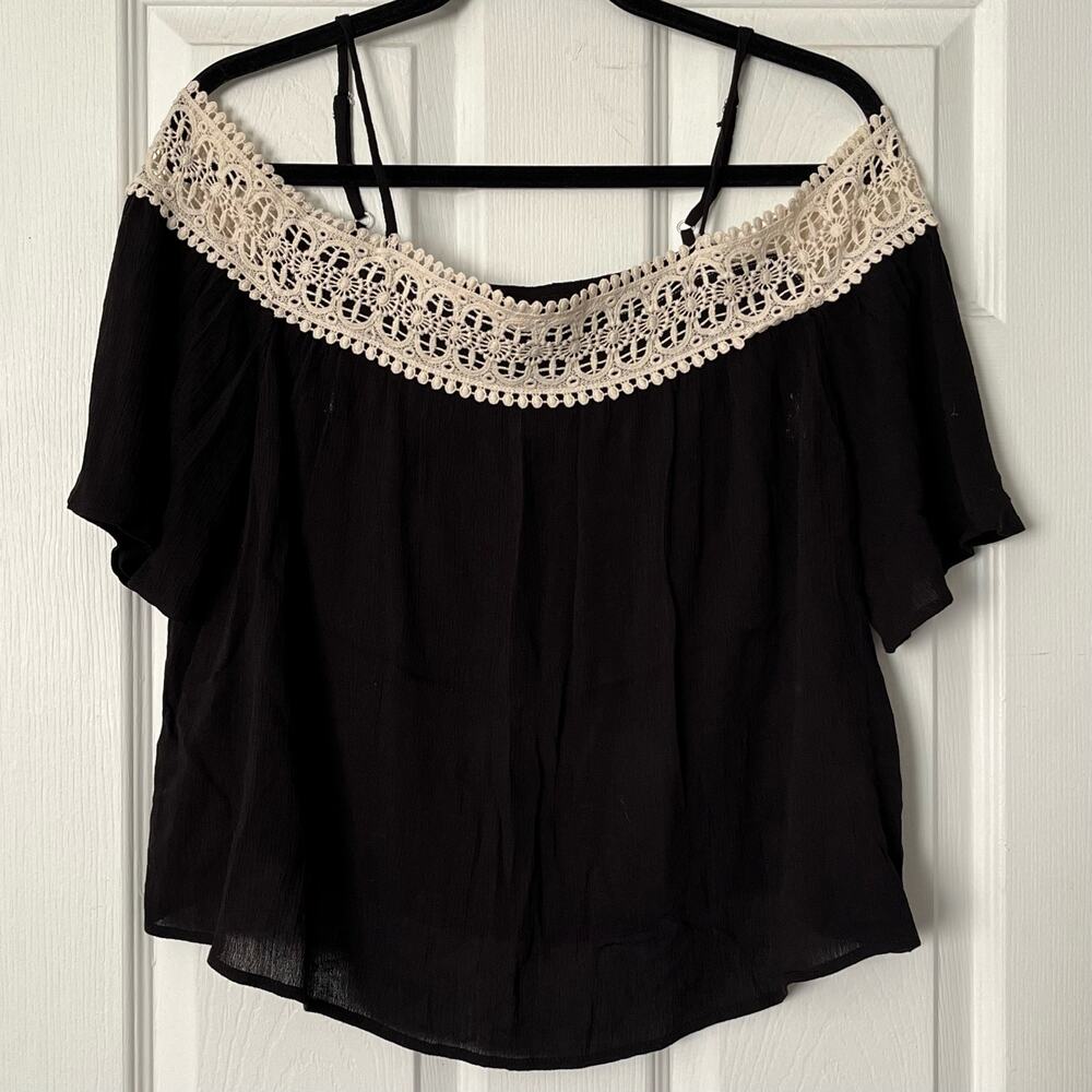 Xhilaration Off-Shoulder Crochet Trim Top - Size M